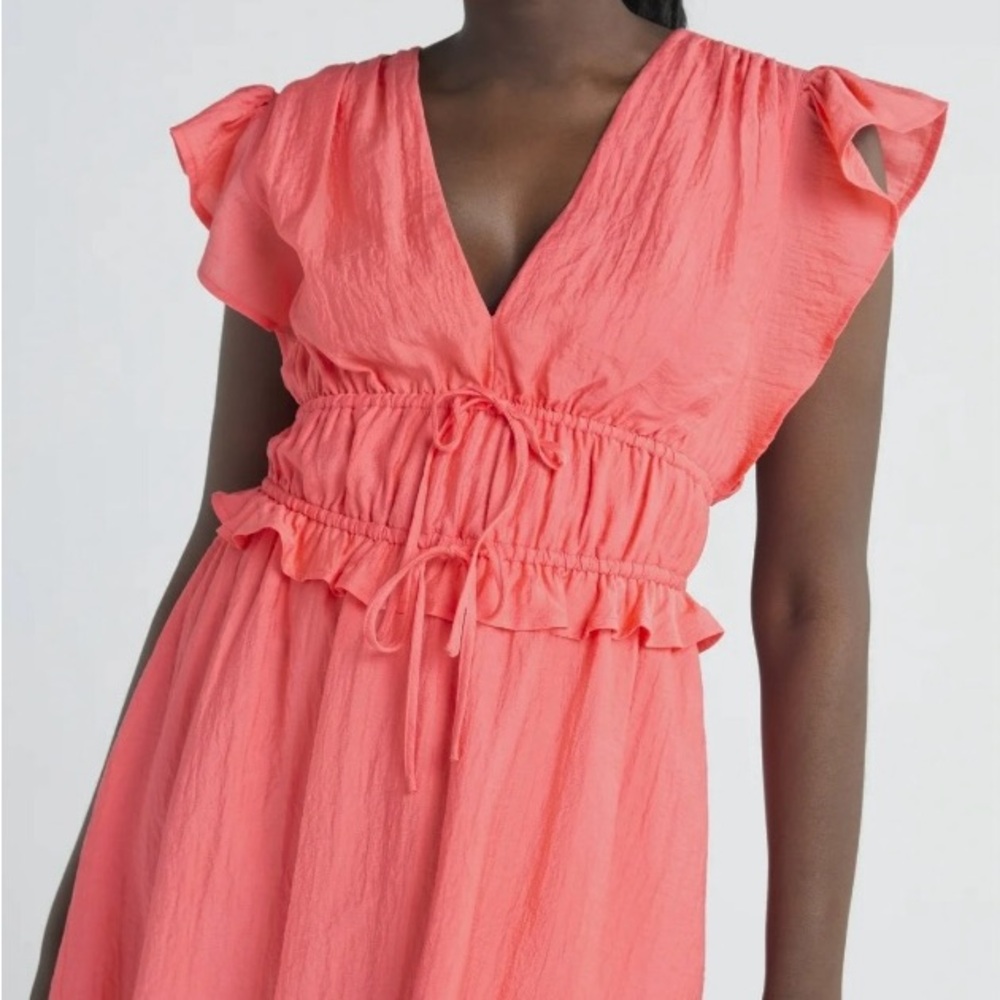 NWT Scoop Women’s Orange Ruffled sleeveless mini Dress tie waist
